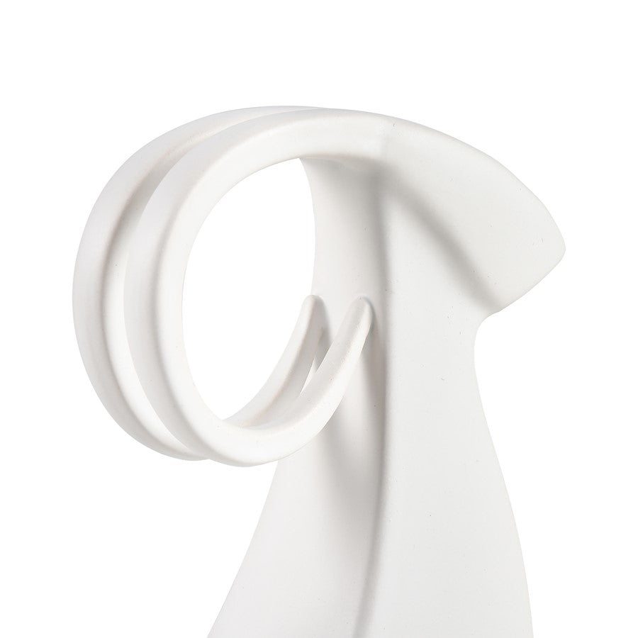 Atlas Lighting Serengeti Ram Sculpture | Matte White Earthenware on Black Stone Base | Bookshelf & Credenza Decor | Model AC11579-01