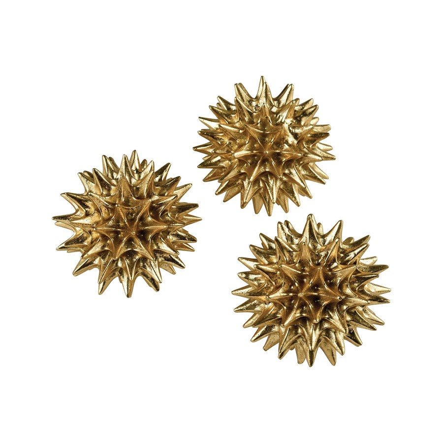 Atlas Lighting Spangle Set of 3 Gold Leaf Orbs | Composite Decorative Spheres | Shelf & Table Decor | 5 x 5 x 5 in each | Model AC11602-01S