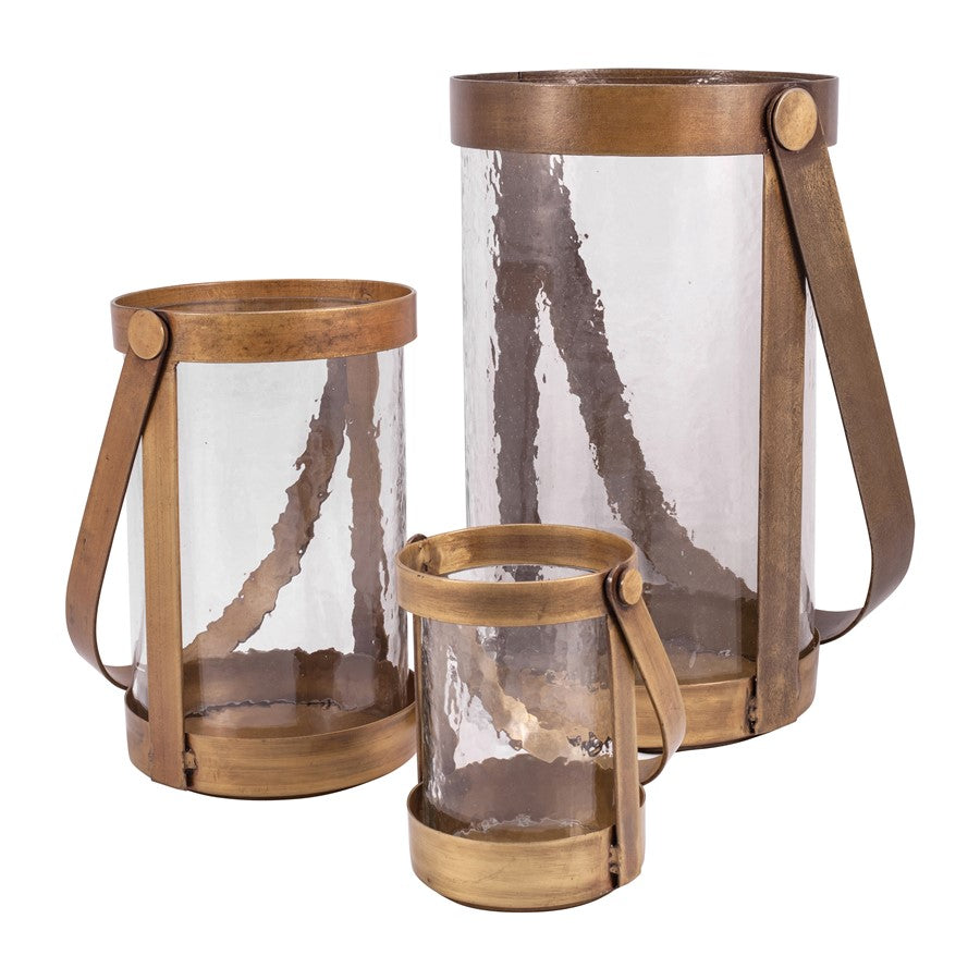 Atlas Lighting Tonal Lantern Set of 3 | Antique Brass Metal & Clear Glass | Mantel & Shelf Decor | 9.5 x 9.5 x 14 in | Model AC11645-01S