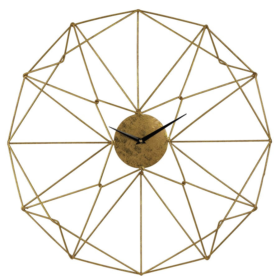 Atlas Lighting Angular Wirework 24in Brass Wall Clock | Modern Metal Art | Living Room & Office Accent | 24 x 3 x 24 in | Model CK11001-01