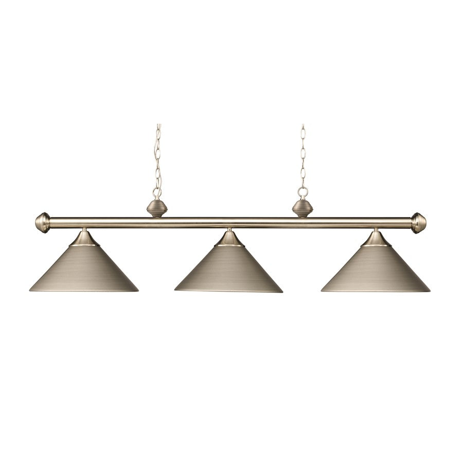 Atlas Lighting Casual Traditions 51in 3-Light Linear Chandelier | Transitional Satin Nickel Metal | Kitchen Island & Dining Room | Model CL11008-NK