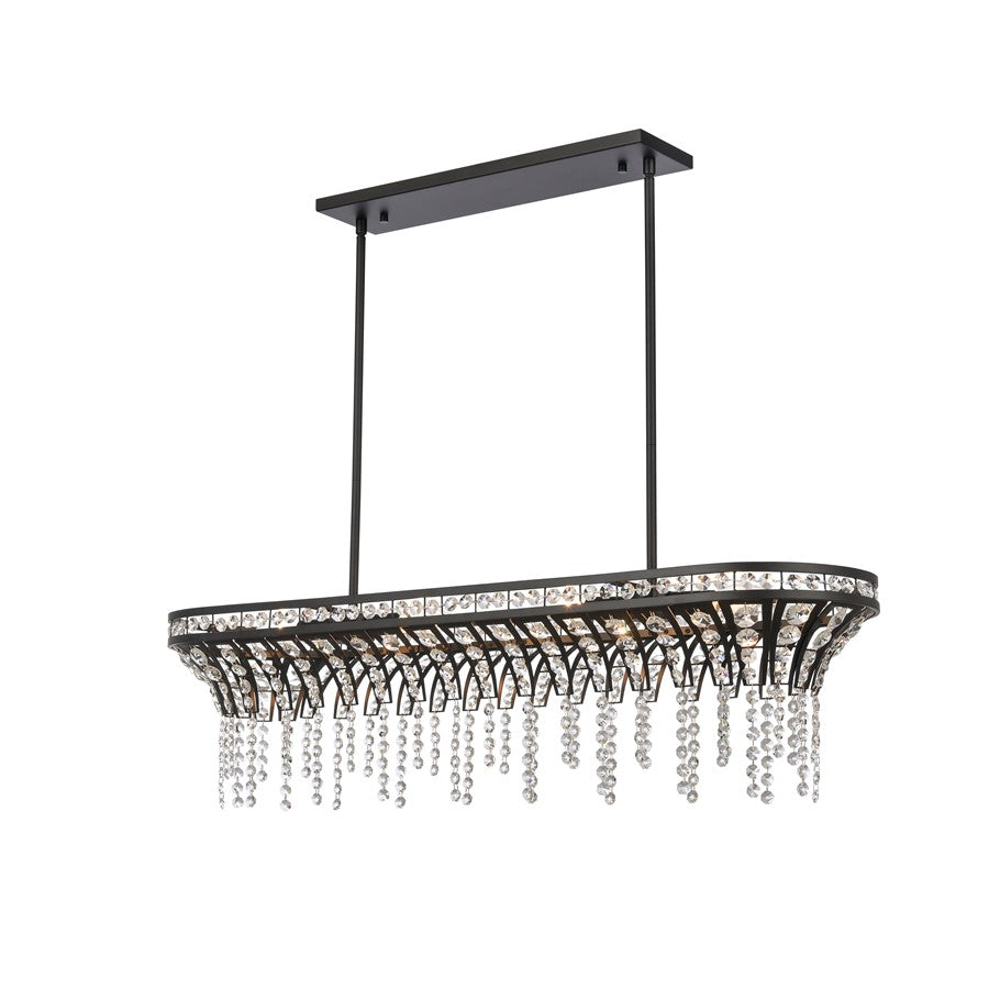 Atlas Lighting Fantania 36in 4-Light Linear Chandelier | Traditional Matte Black and Clear Crystal | Dining Room & Living Room | Model CL11015-BK