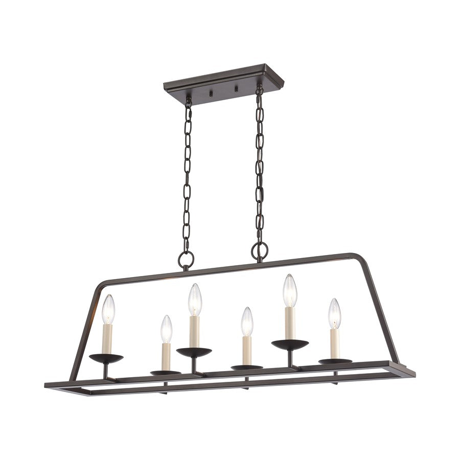 Atlas Lighting Joanie 34in 6-Light Linear Chandelier | Transitional Old Bronze Metal | Kitchen Island & Dining Room | Model CL11018-BZ