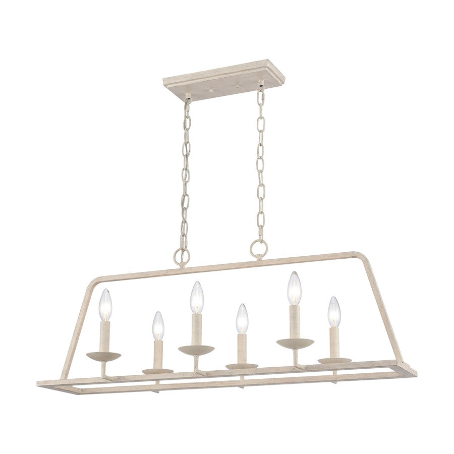 Atlas Lighting Joanie 34in 6-Light Linear Chandelier | Transitional Antique White Metal | Kitchen Island & Dining Room | Model CL11018-WH