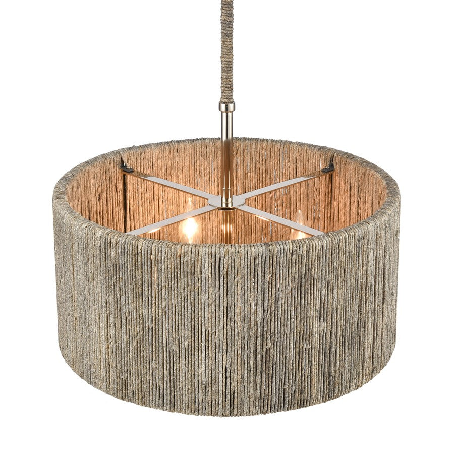 Atlas Lighting Abaca 18in 4-Light Chandelier | Transitional Polished Nickel and Gray Rope | Dining Room & Living Room | Model CL11042-NK