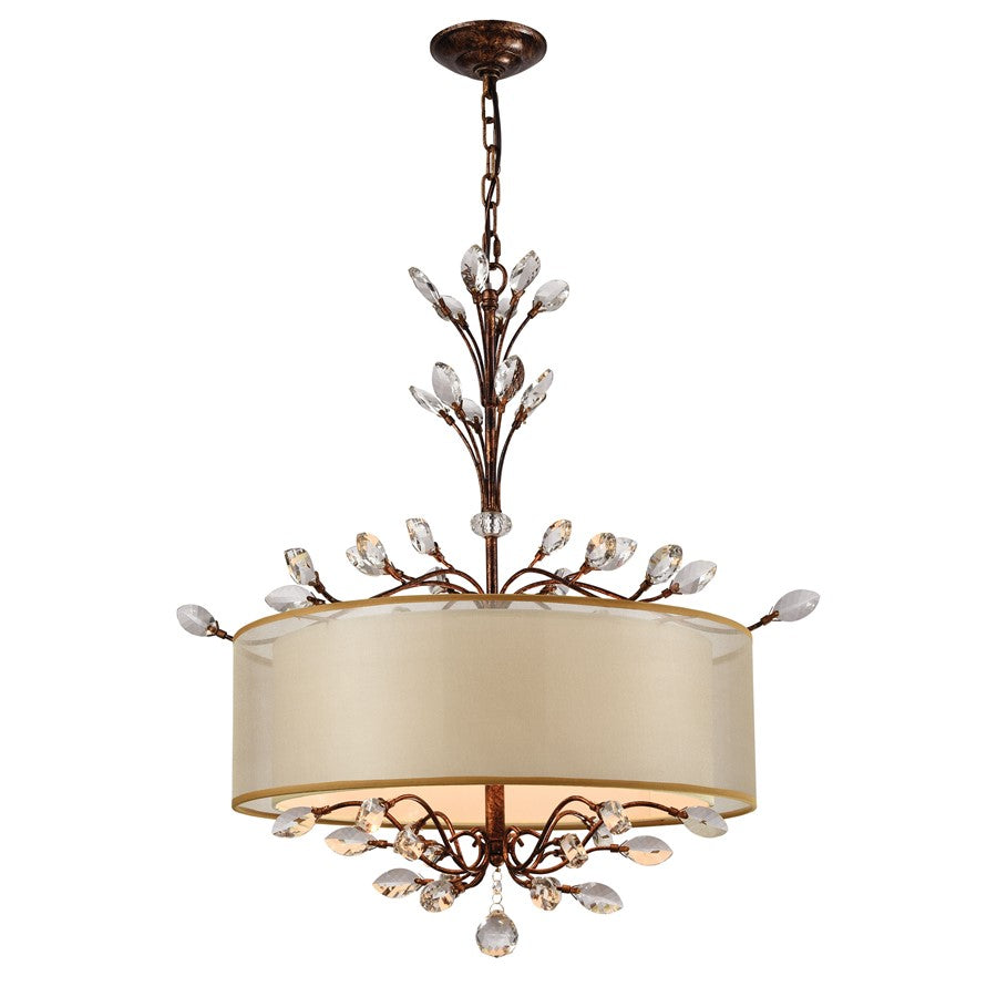 Atlas Lighting Asbury 26in 4-Light Chandelier | Traditional Spanish Bronze and Beige Fabric Drum Shade | Dining Room & Living Room | Model CL11068-BZ