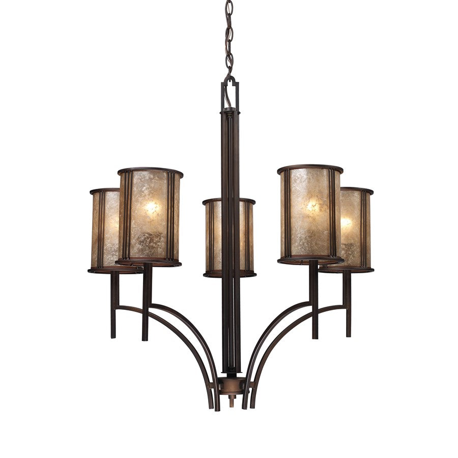 Atlas Lighting Barringer 29in 5-Light Chandelier | Traditional Aged Bronze and Tan Mica Stone | Dining Room & Living Room | Model CL11074-BZ