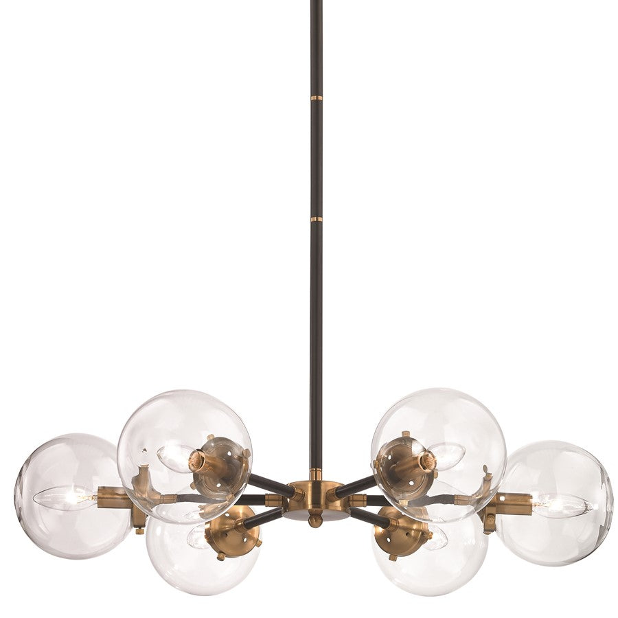 Atlas Lighting Boudreaux 28in 6-Light Chandelier | Mid-Century Antique Gold and Matte Black with Clear Glass | Kitchen Island | Model CL11088-GD