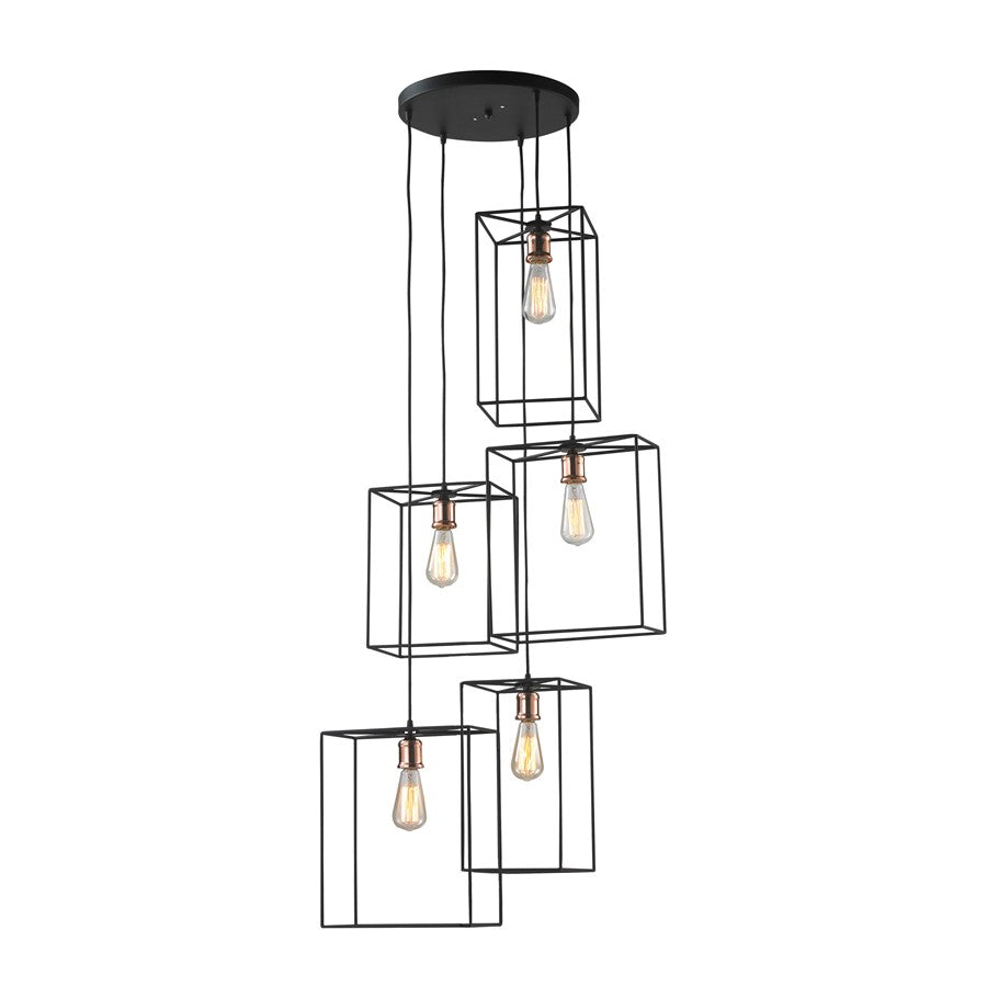 Atlas Lighting Box 21in 5-Light Chandelier | Modern Oil Rubbed Bronze and Copper | Dining Room & Living Room | 21 x 19 x 63 in | Model CL11091-BZ
