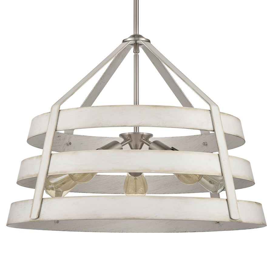 Atlas Lighting Brigantine 24in 5-Light Chandelier | Transitional Weathered White and Satin Nickel Metal Shade | Kitchen Island | Model CL11094-WH