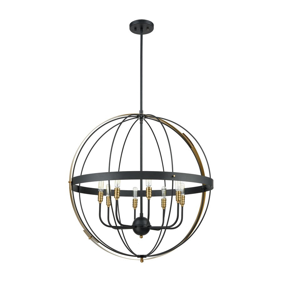 Atlas Lighting Caldwell 32in 8-Light Chandelier | Transitional Matte Black and Satin Brass | Dining Room & Foyer | 32 x 32 x 33 in | Model CL11105-BK