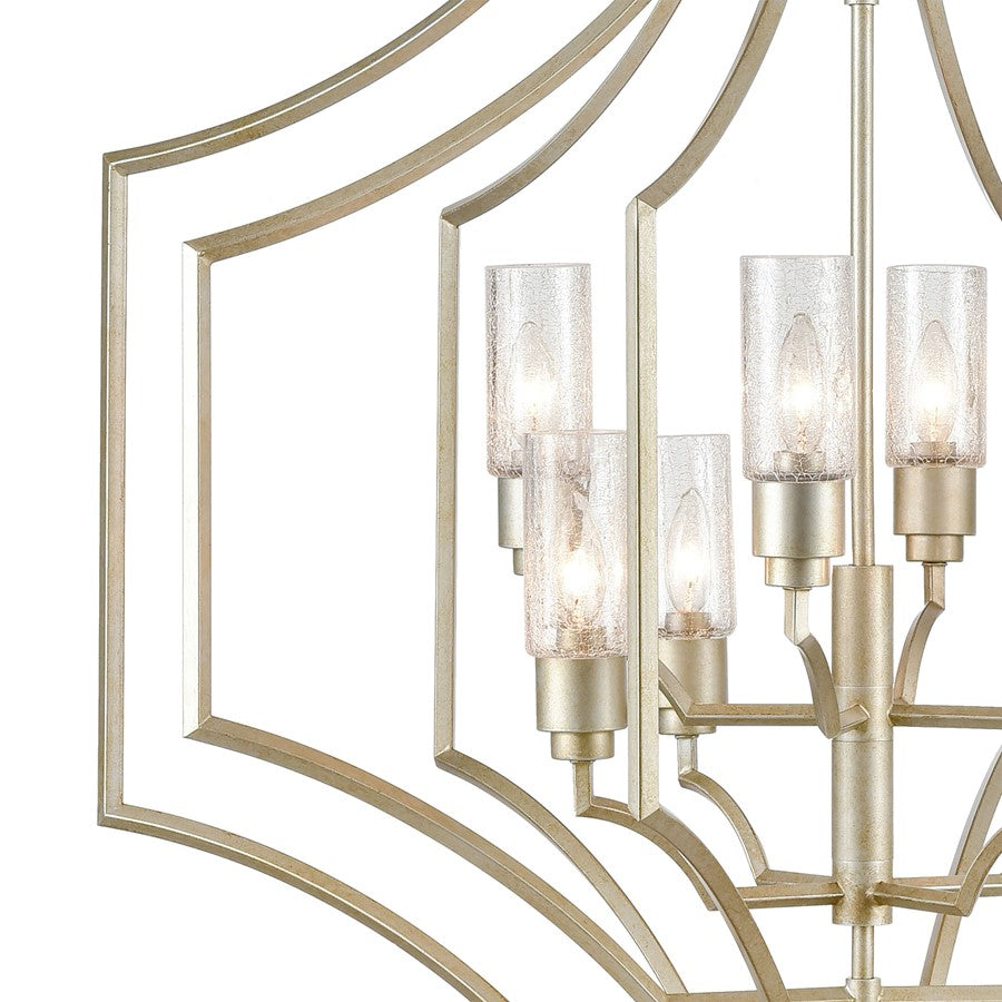 Atlas Lighting Cheswick 36in 8-Light Chandelier | Transitional German Silver Metal & Clear Crackle Glass | Dining Room & Living | Model CL11123-SV