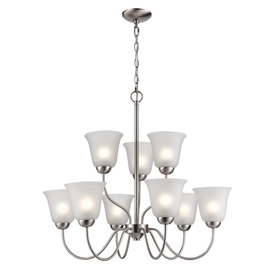 Atlas Lighting Conway 26in 9-Light Chandelier | Traditional Brushed Nickel and White Frosted Glass | Dining Room & Foyer | Model CL11136-NK
