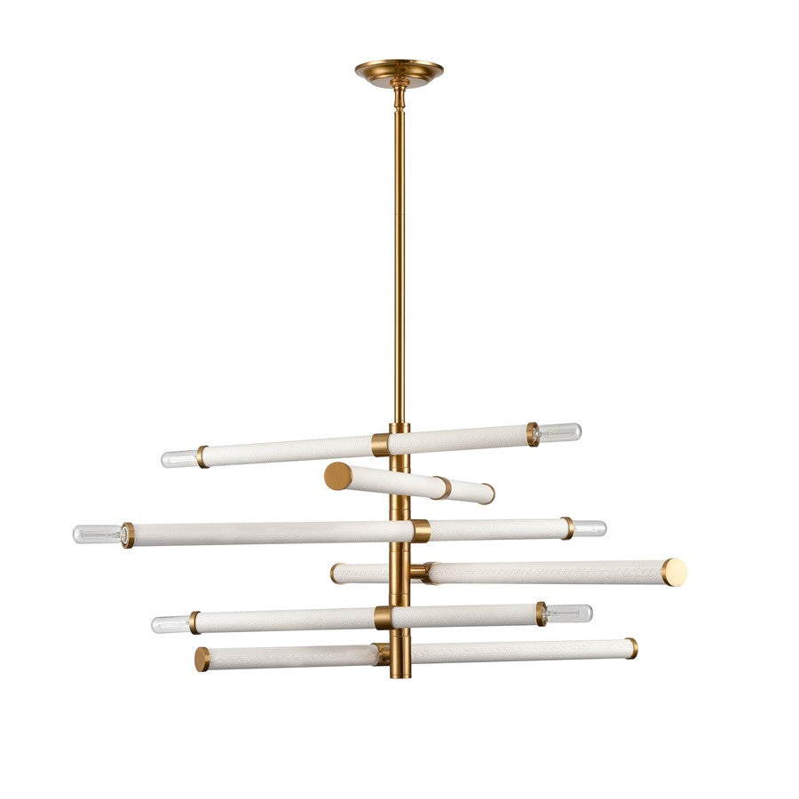Atlas Lighting Crosspiece 39in 6-Light Chandelier | Transitional White Fabric and Satin Brass Metal | Dining Room & Living Room | Model CL11139-WH