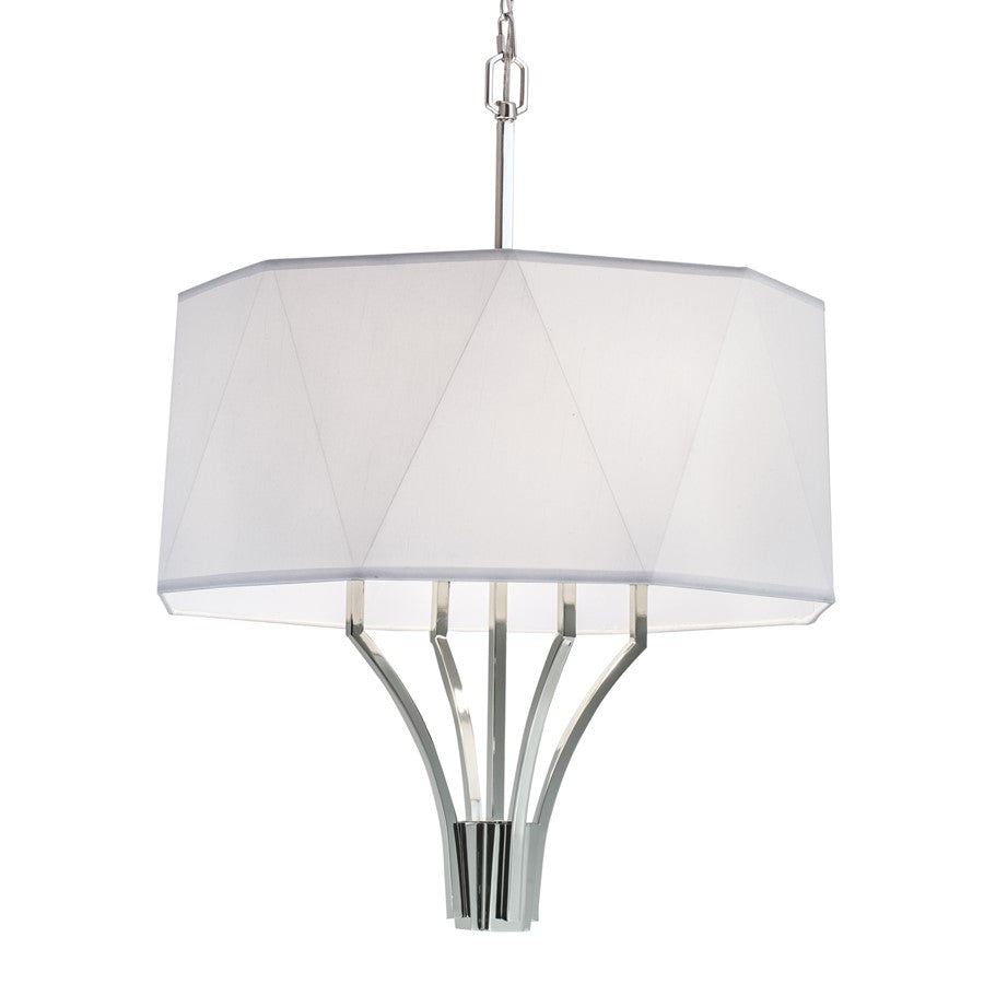 Atlas Lighting Diamond 21in 4-Light Chandelier | Transitional Polished Nickel and White Fabric Shade | Dining Room & Kitchen | Model CL11151-NK2