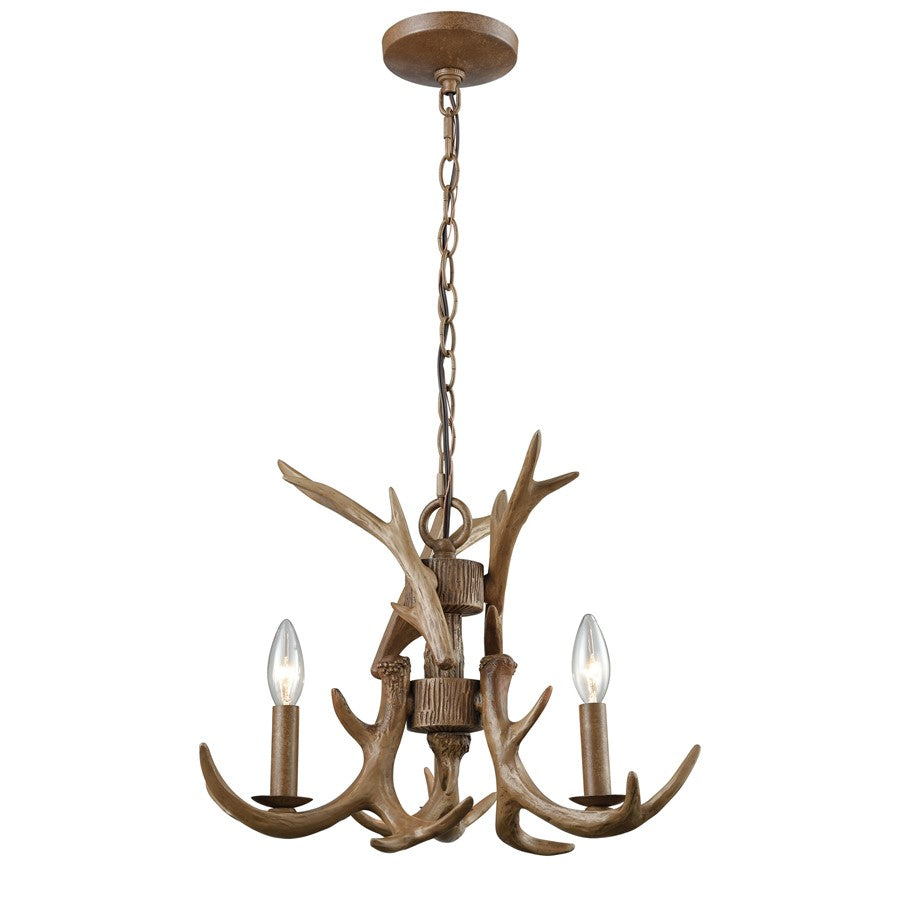 Atlas Lighting Elk 18in 3-Light Chandelier | Traditional Wood Tone Metal & Composite | Dining Room & Entryway | 18 x 18 x 15 in | Model CL11160-BN