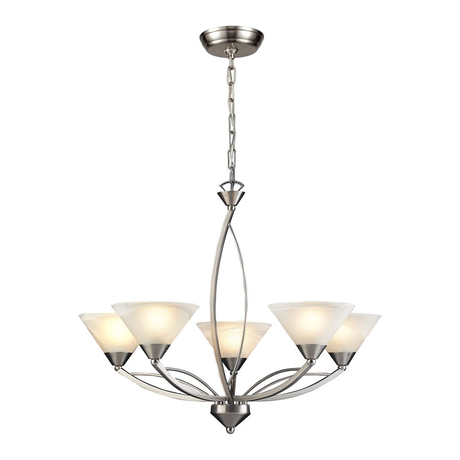 Atlas Lighting Elysburg 28in 5-Light Chandelier | Transitional Satin Nickel and White Glass | Dining Room & Kitchen Island | Model CL11163-NK