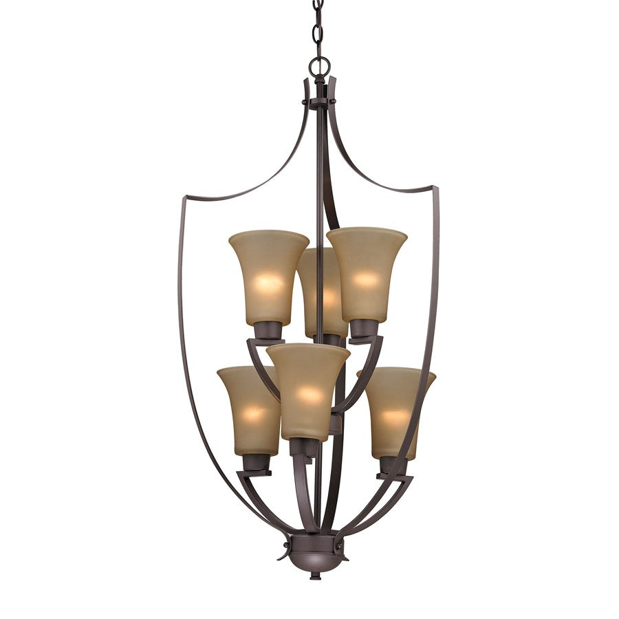 Atlas Lighting Foyer 21in 6-Light Chandelier | Traditional Oil Rubbed Bronze and Amber Glass | Entryway & Dining Room | Model CL11178-BZ2