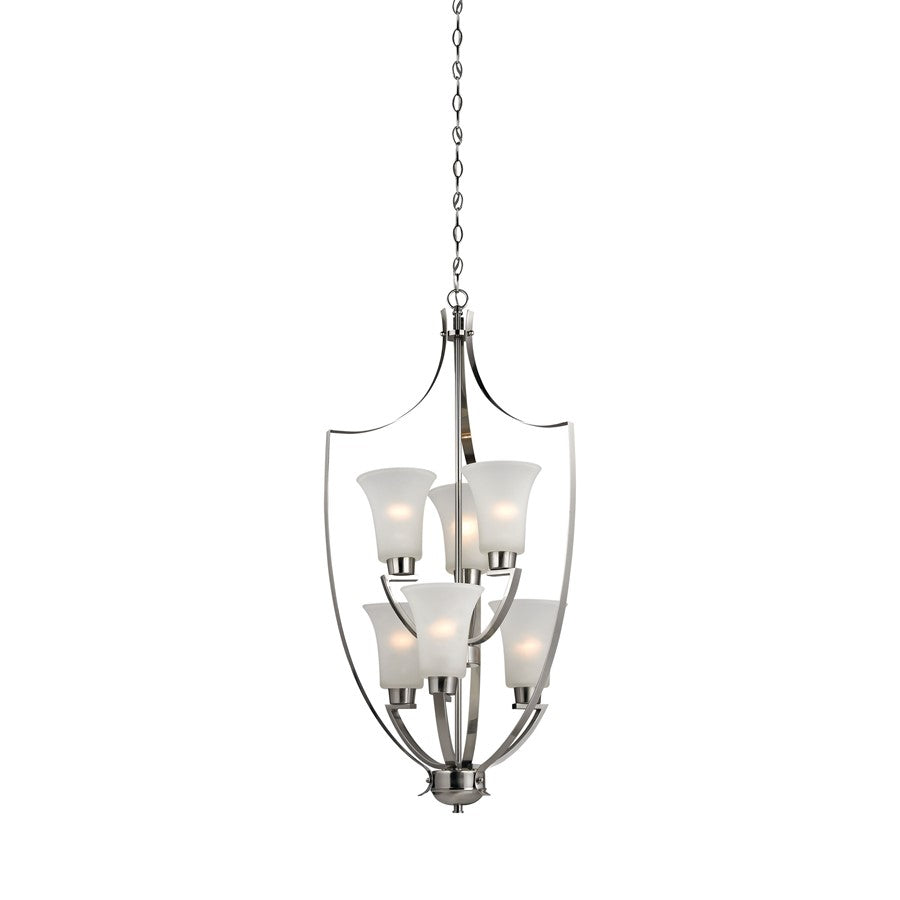 Atlas Lighting Foyer 21in 6-Light Chandelier | Traditional Brushed Nickel and White Frosted Glass | Dining Room & Entryway | Model CL11178-NK