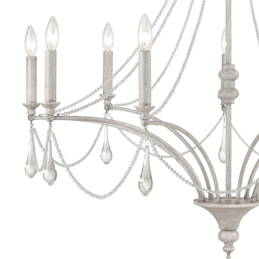 Atlas Lighting French Parlor 38in 9-Light Chandelier | Traditional Vintage White and Clear Crystal Glass | Dining Room & Living | Model CL11187-WH