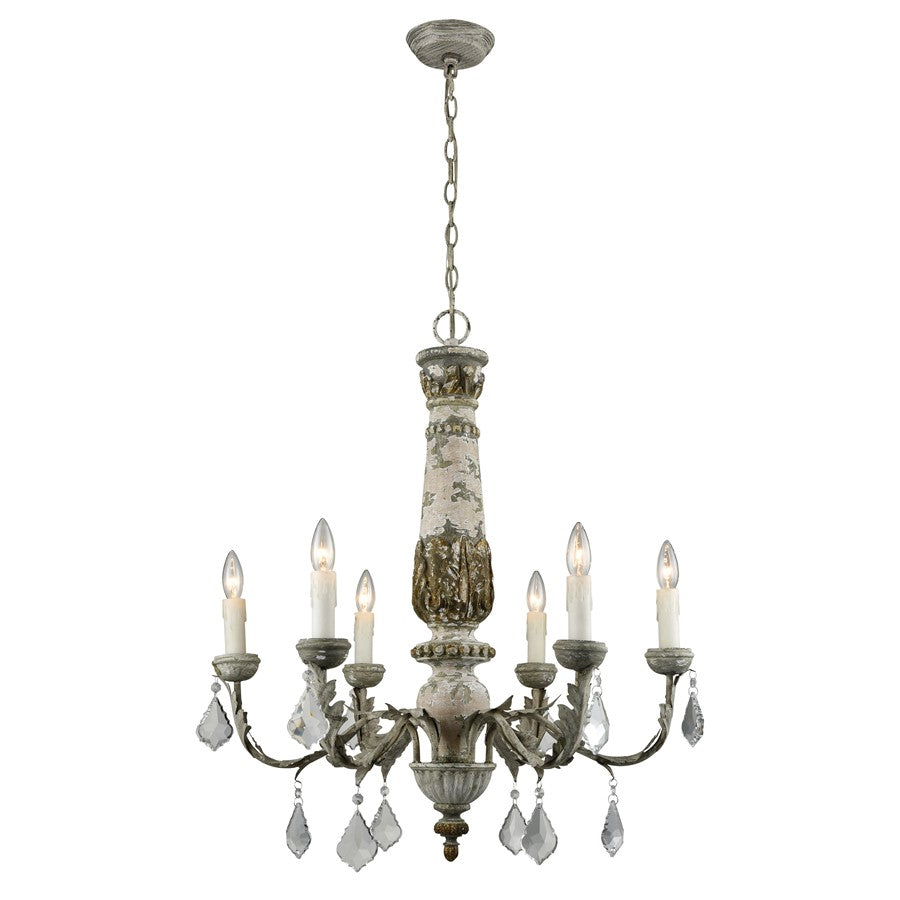 Atlas Lighting Genevieve 28in 6-Light Chandelier | Traditional Aged Gray Metal and Composite | Dining Room & Living Room | Model CL11189-GY