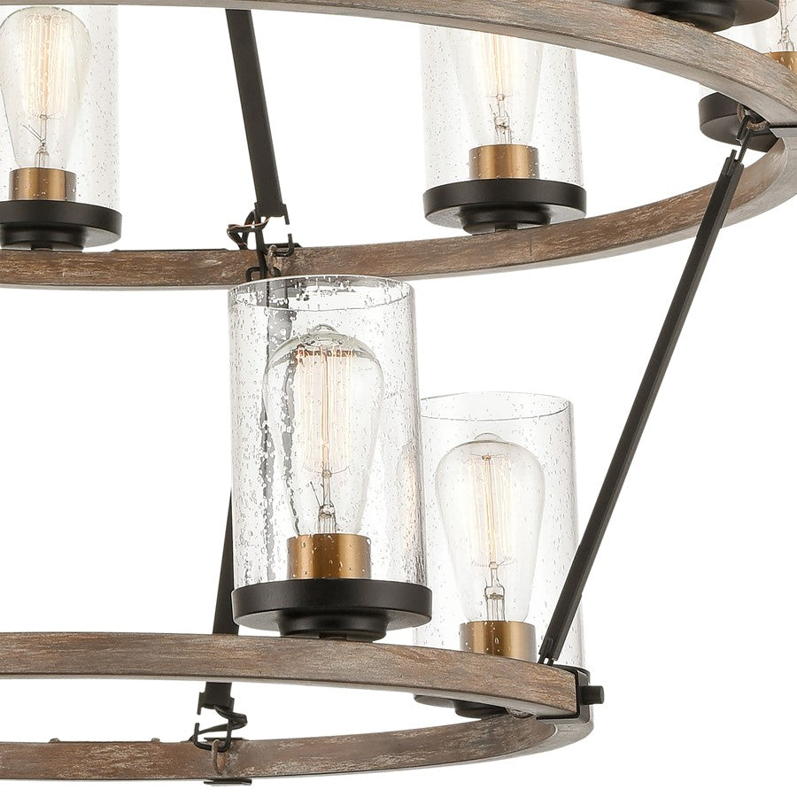 Atlas Lighting Geringer 36in 12-Light Chandelier | Transitional Charcoal Beechwood and Burnished Brass with Clear Seeded Glass | Model CL11191-BK