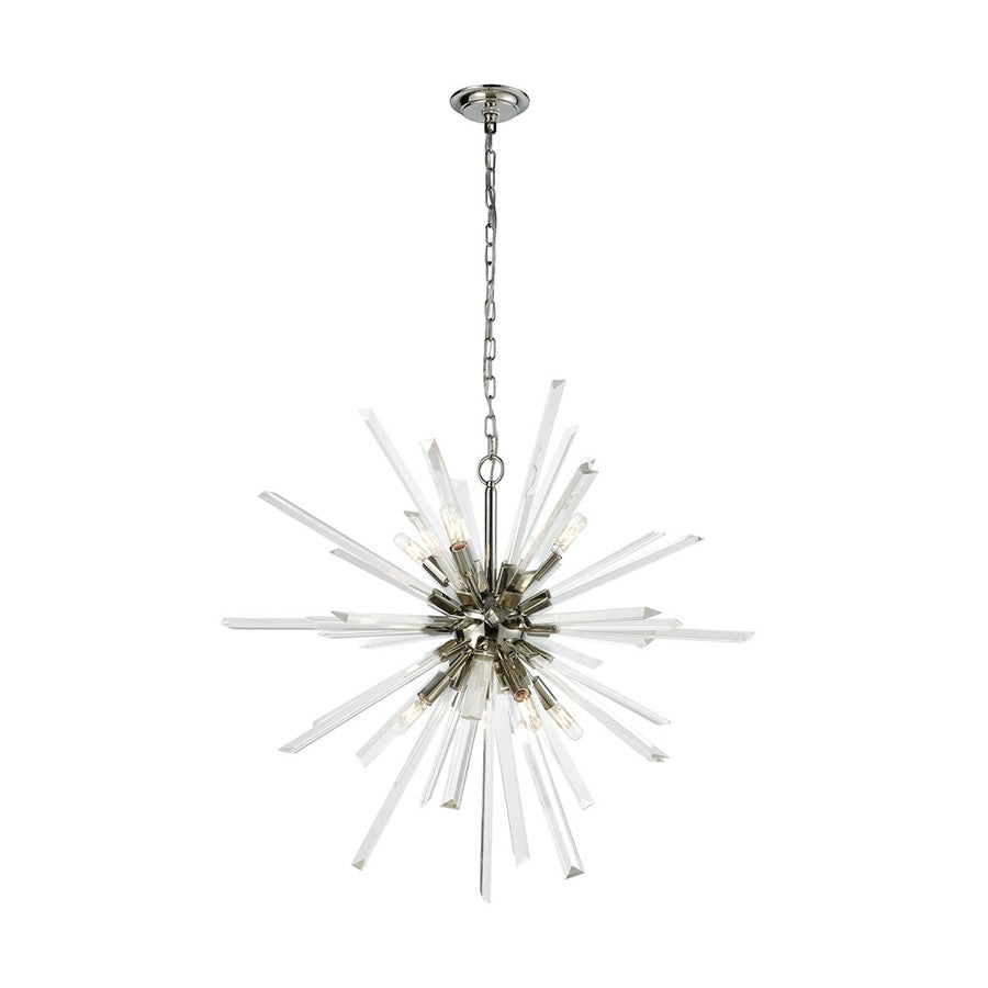 Atlas Lighting Ice Geist 33in 8-Light Chandelier | Modern Polished Nickel and Clear Crystal | Dining Room & Living Room | Model CL11203-NK