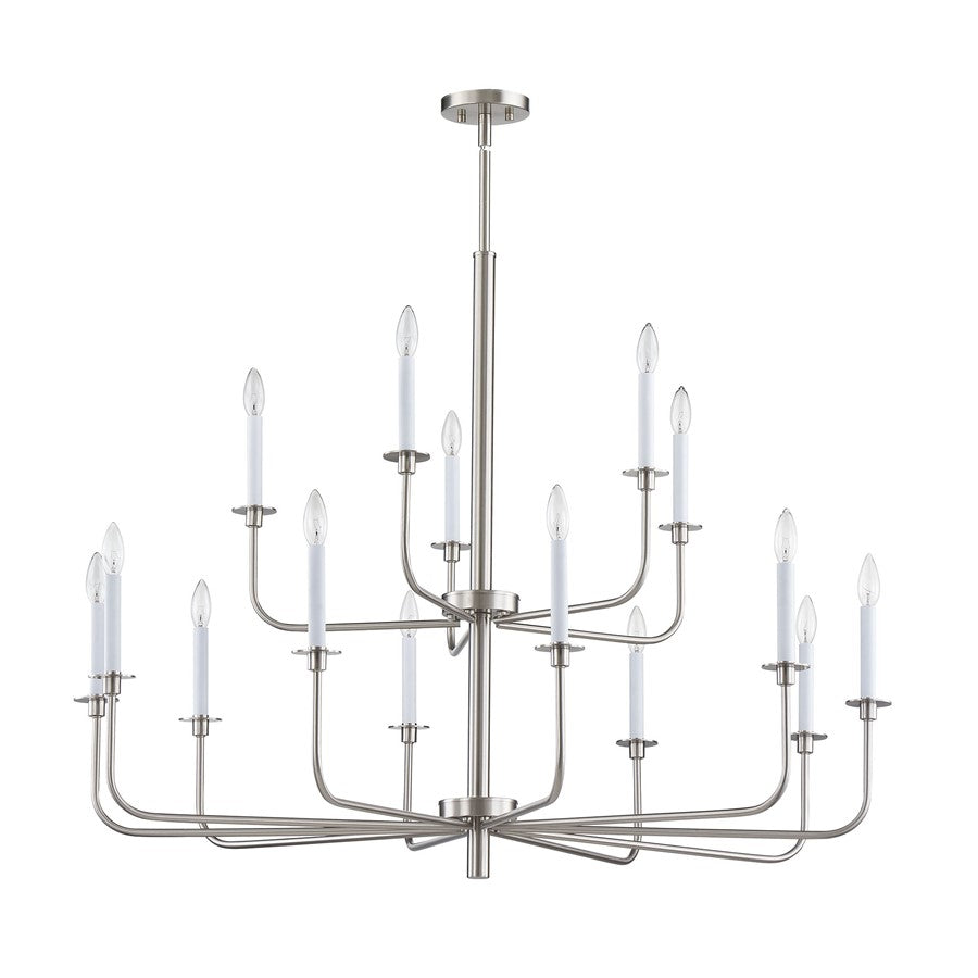 Atlas Lighting Lexington Green 46in 15-Light Chandelier | Traditional Brushed Nickel and White Metal | Dining Room & Living Room | Model CL11223-NK
