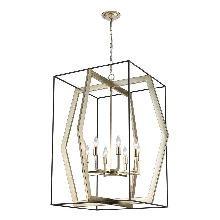 Atlas Lighting Mixed Geometries 32in 8-Light Chandelier | Transitional Silver Leaf and Oil Rubbed Bronze Metal | Dining Room | Model CL11253-SV