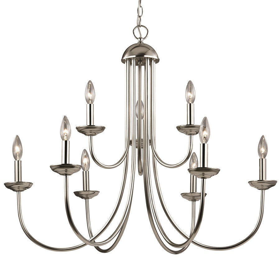 Atlas Lighting Montgomery 34in 9-Light Chandelier | Traditional Brushed Nickel Metal | Dining Room & Living Room | 34 x 34 x 29 in | Model CL11261-NK