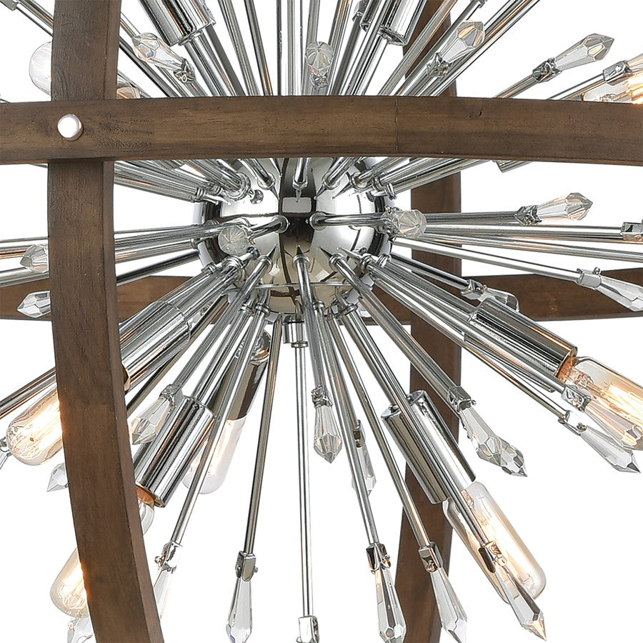 Atlas Lighting Morning Star 19in 6-Light Chandelier | Transitional Aged Wood and Chrome Metal | Dining Room & Entryway | Model CL11263-NA