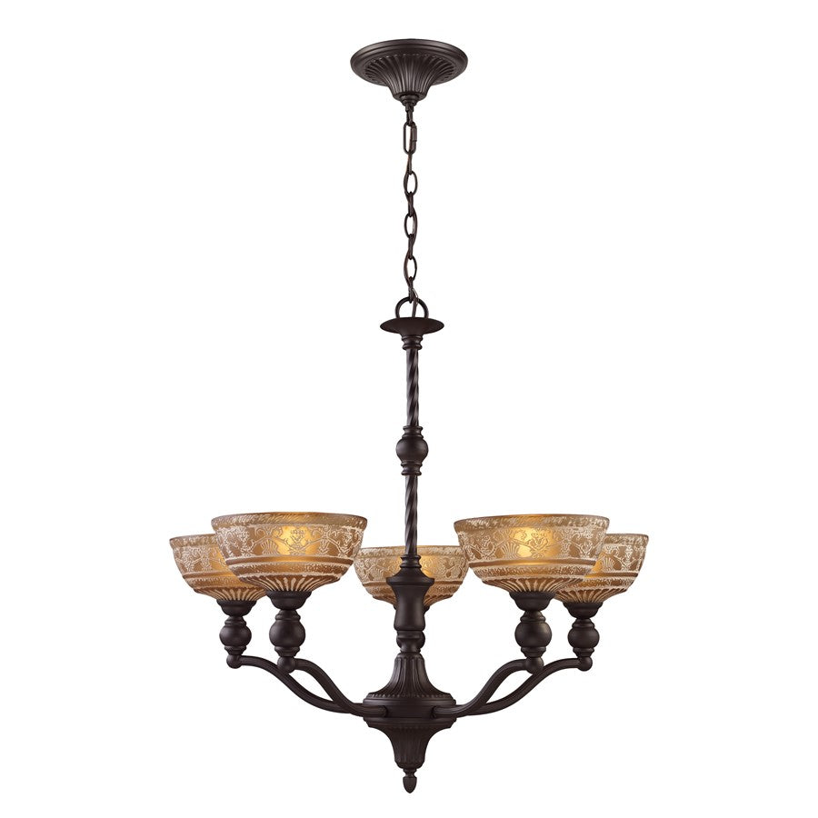 Atlas Lighting Norwich 28in 5-Light Chandelier | Traditional Oiled Bronze and Amber Glass | Dining Room & Living Room | Model CL11275-BZ