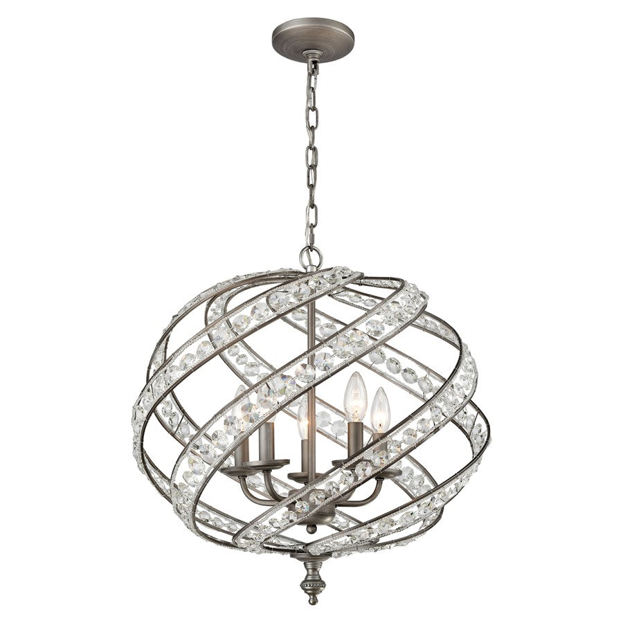 Atlas Lighting Renaissance 21in 5-Light Chandelier | Transitional Weathered Zinc and Clear Crystal | Dining Room & Foyer | Model CL11308-GY
