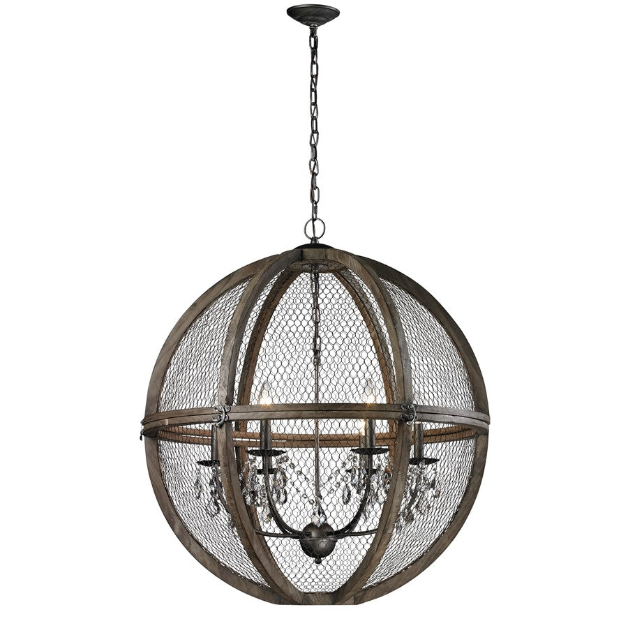 Atlas Lighting Renaissance Invention 30in 6-Light Chandelier | Transitional Aged Wood and Weathered Zinc | Dining Room & Great | Model CL11311-BN