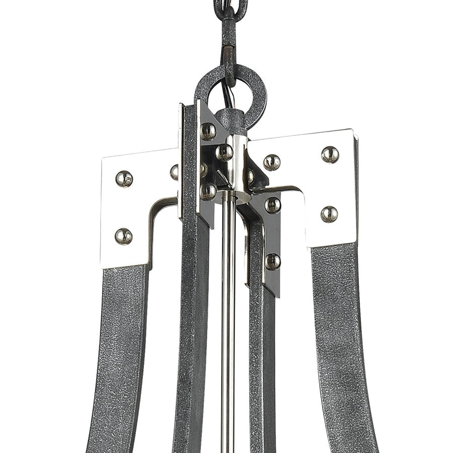 Atlas Riveted Plate 28in 8-Light Chandelier | Industrial Silverdust Iron and Polished Nickel | Dining Room & Foyer | Model CL11315-SV
