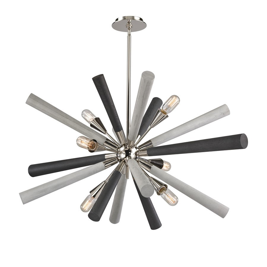 Atlas Lighting Solara 44in 6-Light Chandelier | Modern Polished Nickel and Graywash Wood | Dining Room & Living Room | Model CL11337-NK