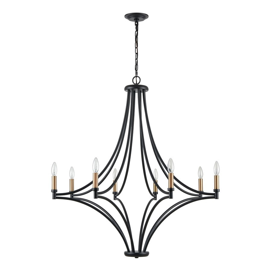 Atlas Lighting Spanish Villa 36in 8-Light Chandelier | Traditional Charcoal Metal | Dining Room & Living Room | 36 x 36 x 39 in | Model CL11340-BK