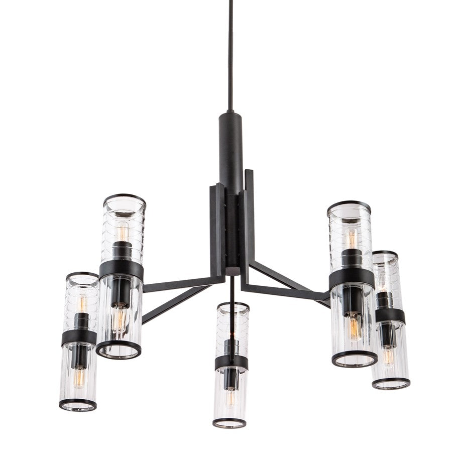 Atlas Lighting Stripe 31in 10-Light Chandelier | Modern Matte Black and Clear Glass | Dining Room & Kitchen Island | Model CL11352-BK