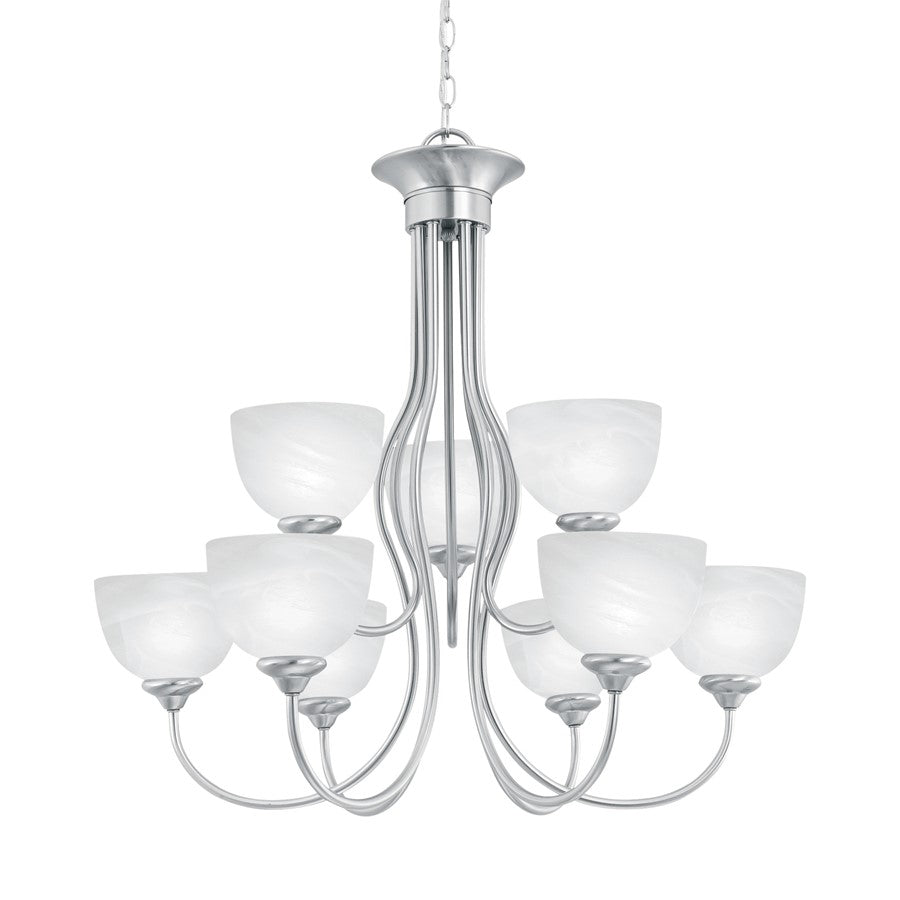 Atlas Lighting Tahoe 30in 9-Light Chandelier | Traditional Brushed Nickel and White Frosted Glass | Dining Room & Living Room | Model CL11359-SV
