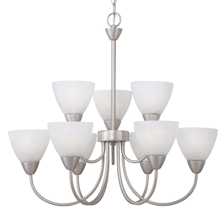Atlas Lighting Tia 26in 9-Light Chandelier | Traditional Matte Nickel and White Frosted Glass | Kitchen & Dining Room | Model CL11362-NK