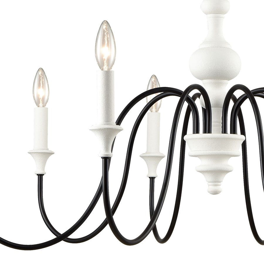 Atlas Lighting Val de Loire 36in 8-Light Chandelier | French Country Textured White Metal | Dining Room & Foyer | 36 x 36 x 19 in | Model CL11383-WH