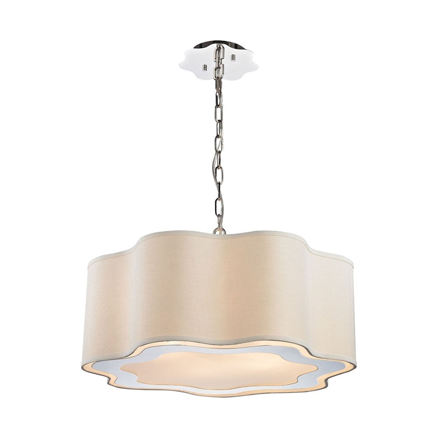 Atlas Lighting Villoy 24in 6-Light Chandelier | Modern Polished Nickel and White Fabric | Dining Room & Kitchen Island | Model CL11386-NK