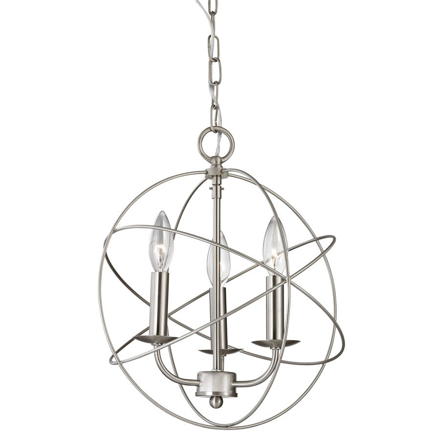 Atlas Lighting Williamsport 13in 3-Light Chandelier | Transitional Brushed Nickel Metal | Dining Room & Foyer | 13 x 13 x 15 in | Model CL11396-NK