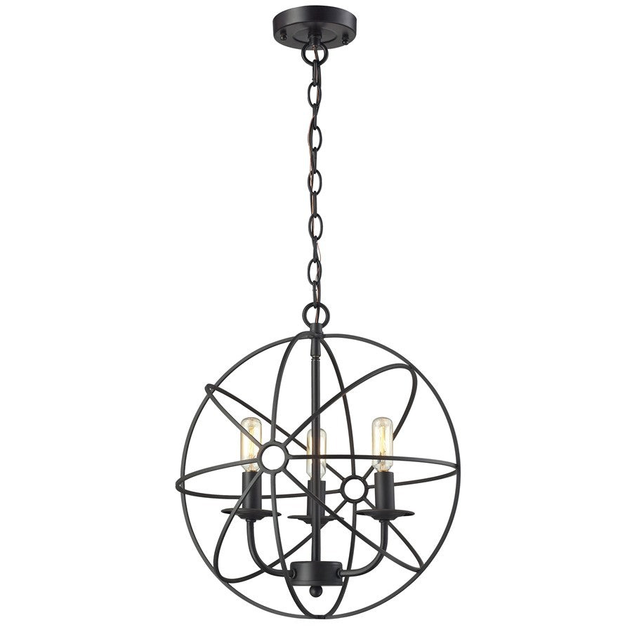 Atlas Lighting Yardley 16in 3-Light Chandelier | Transitional Black Metal Cage | Dining Room & Entryway | 16 x 16 x 17 in | Model CL11410-BK