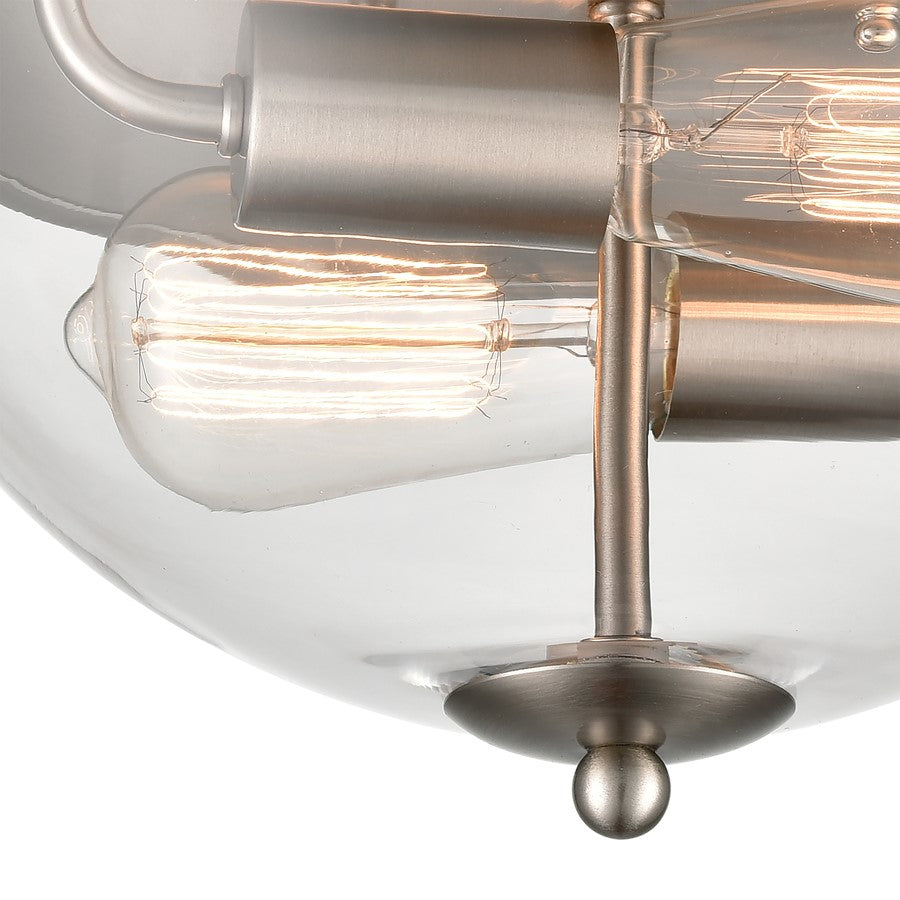Atlas Lighting Astoria 13.5in 2-Light Flush Mount | Transitional Brushed Nickel and Clear Glass | Bedroom & Hallway Ceiling Light | Model CL11420-NK