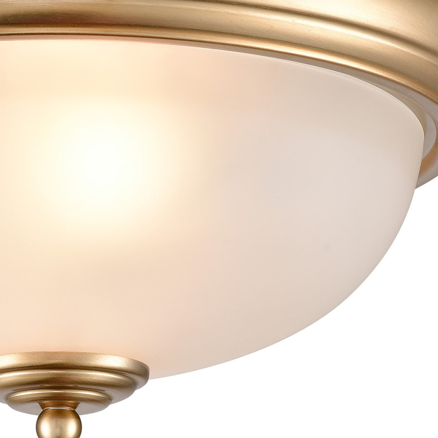 Atlas Lighting Basics 13in 2-Light Flush Mount | Traditional Satin Gold and White Frosted Glass | Bedroom & Dining Room Ceiling | Model CL11422-GD