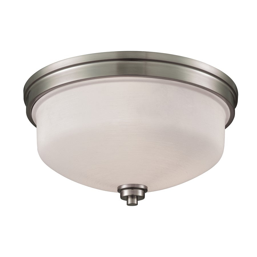 Atlas Lighting Casual Mission 13in 3-Light Flush Mount | Transitional Brushed Nickel and White Glass | Kitchen & Hallway | Model CL11428-NK