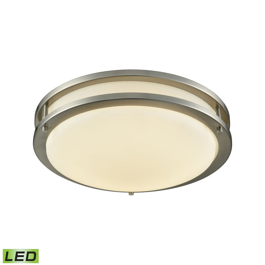 Atlas Lighting Clarion 11in LED Flush Mount | Modern Brushed Nickel and White Glass | Bedroom & Hallway | 11 x 11 x 3 in | Model CL11431-NK