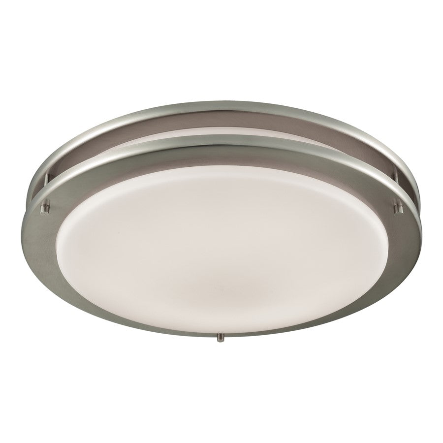 Atlas Clarion 15in 1-Light Flush Mount | Modern Brushed Nickel and White Glass | Hallway & Bedroom Ceiling Light | 15 x 15 x 3 in | Model CL11434-NK