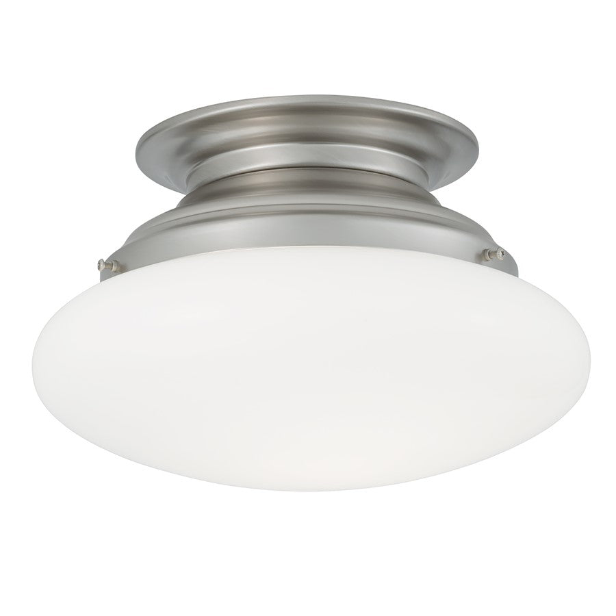 Atlas Clayton 12in 2-Light Flush Mount | Transitional Brushed Nickel and White Glass | Kitchen & Bathroom Ceiling Light | 12 x 7 in | Model CL11436-NK
